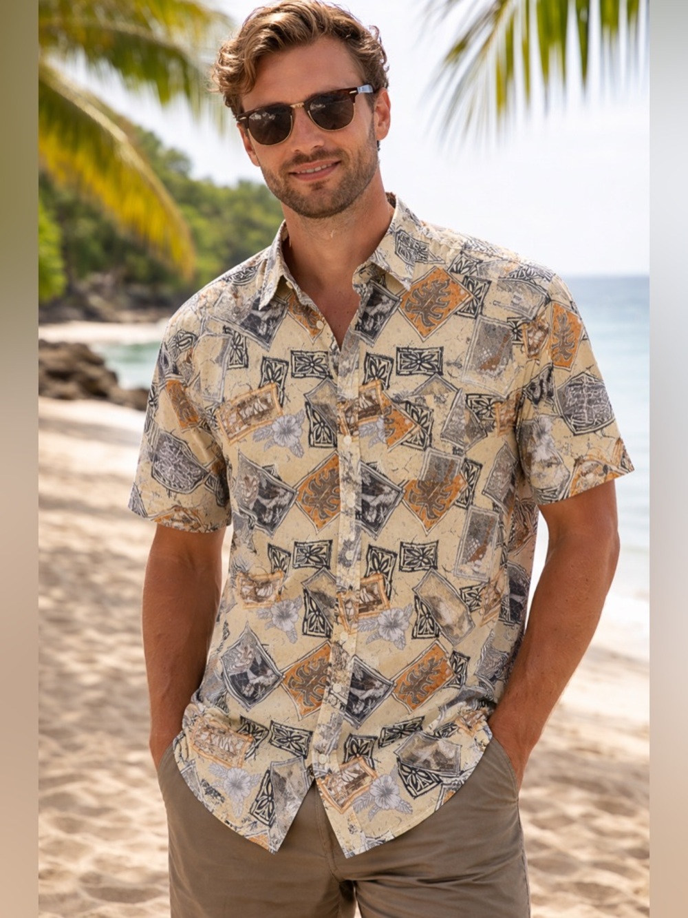 NEW- Natural issue- Vintage Patterned Button-Up Shirt XL Brand New no‎ Tags.
